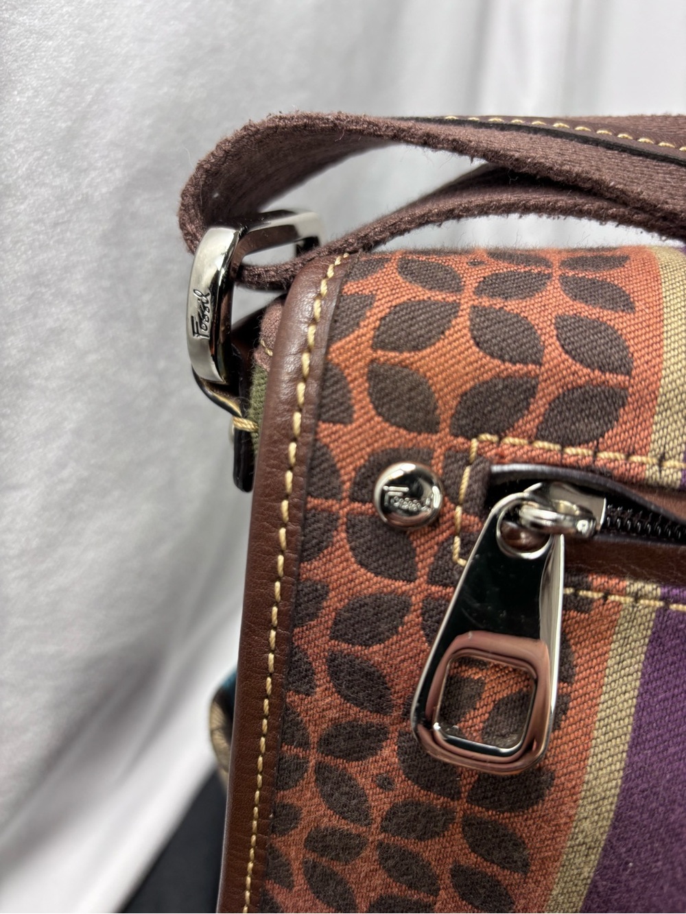 FOSSIL Vintage Y2K Multicolor Canvas Crossbody Messenger Bag Boho Festival - Picture 10 of 14